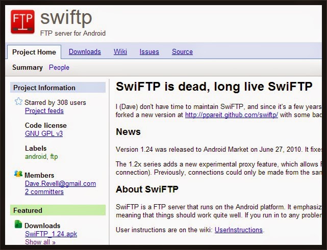 swiFTP download homepage 